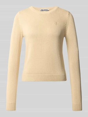 Sweter o kroju slim fit z czystej bawełny REVIEW Piaskowy