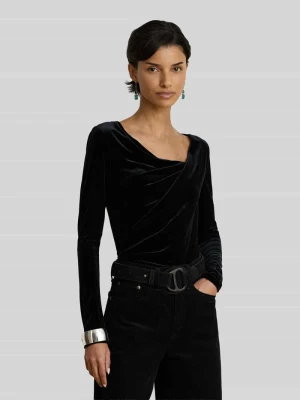 Sweter o kroju slim fit z drapowanym lejącym dekoltem Lauren Ralph Lauren Czarny