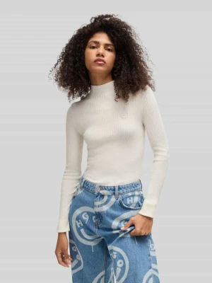 Sweter o kroju slim fit z dzianiny z prążkowanej mieszanki wiskozy model ‘SARMIE_B’ Hugo Biały