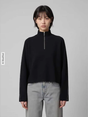 Sweter o luźnym kroju z kołnierzem zapinanym model 'SABA' Vero Moda Czarny