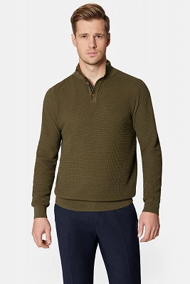 Sweter Oliwkowy Rozpinany z Bawełną Jonathan Lancerto