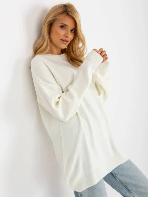 Sweter oversize ecru casual dekolt okrągły rękaw długi długość długa Badu