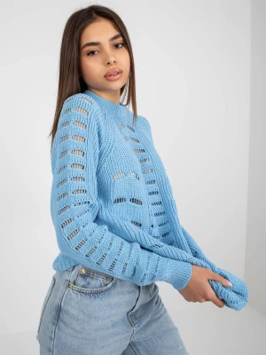 Sweter oversize jasny niebieski casual ażurowy dekolt okrągły rękaw długi długość długa Badu