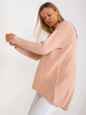 Sweter oversize jasny różowy casual dekolt łódka rękaw długi długość długa Och bella