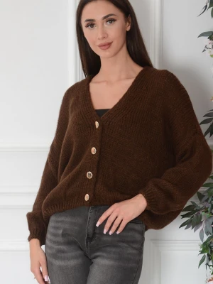 Sweter oversize na guziki dekolt V czekolada Tivoli Cocomoda.pl - odzież damska, sukienki, buty, dodatki