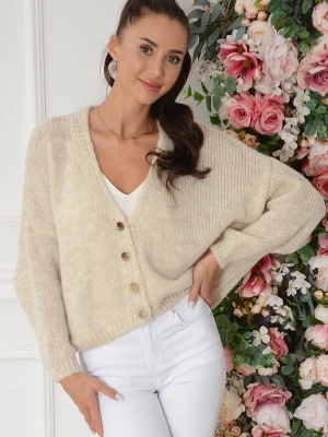 Sweter oversize na guziki dekolt V jasny beż Tivoli Cocomoda.pl - odzież damska, sukienki, buty, dodatki