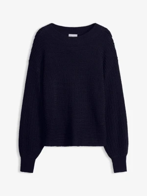 Sweter oversize w ażurowy wzór BonPrix niebieski