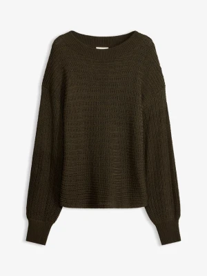 Sweter oversize w ażurowy wzór BonPrix zielony