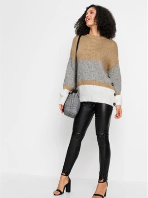 Sweter oversize w paski z guzikami bonprix