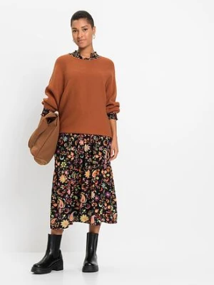 Sweter oversize w prążek, z materiału z domieszką wiskozy bonprix