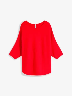 Sweter oversize w prążek z mieszanki wiskozy BonPrix czerwony