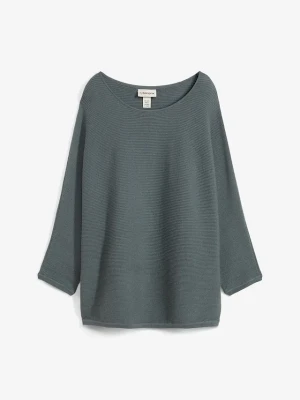 Sweter oversize w prążek z mieszanki wiskozy BonPrix zielony