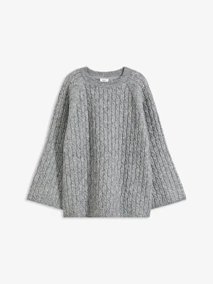 Sweter oversize w warkocze BonPrix szary