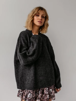 Sweter oversize z bufiastym rękawem GRAFITOWY - RIVERO-UNI marsala-butik.pl