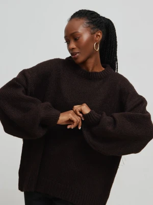 Sweter oversize z bufiastym rękawem INTENSE BROWN - RIVERO Marsala