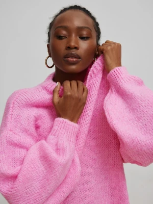 Sweter oversize z bufiastym rękawem NEON PINK - RIVERO-UNI Marsala