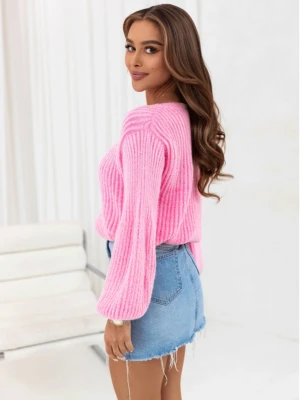 Sweter oversize z bufiastymi rękawami BINGO - różowy  magmac 