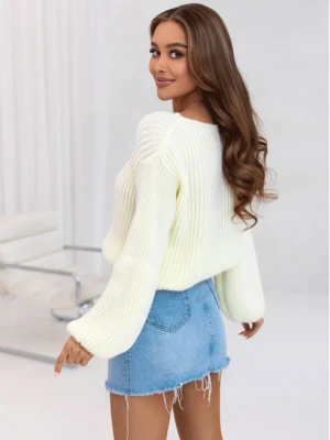 Sweter oversize z bufiastymi rękawami BINGO - śmietankowy  magmac 
