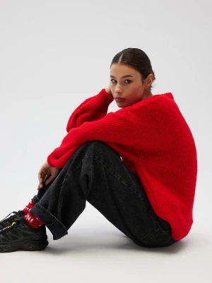 Sweter oversize z bufiastymi rękawami w kolorze INTENSE RED - RIVERO Marsala