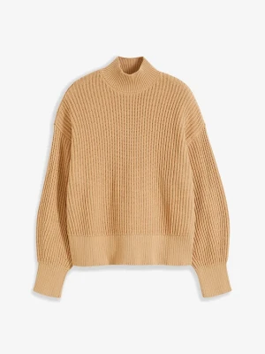 Sweter oversize z czystej bawełny BonPrix beżowy
