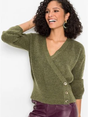Sweter oversize z dekoltem kopertowym bonprix