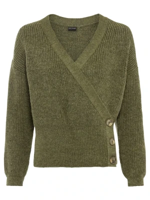 Sweter oversize z dekoltem kopertowym BonPrix zielony