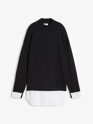 Sweter oversize z doszywaną koszulą BonPrix czarny