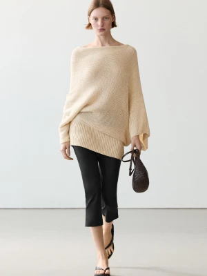 Sweter Oversize Z Asymetrycznym Dołem Z Bawełny I Lnu - Waniliowy - - Massimo Dutti - Kobieta