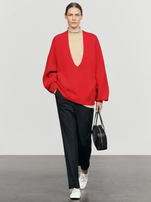 Sweter Oversize Z Dzianiny Z Domieszką Wełny - Czerwony - Massimo Dutti - Female