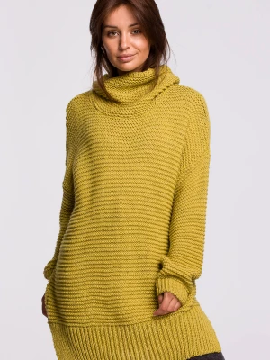 Sweter oversize z golfem - limonkowy Merg