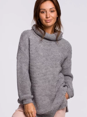 Sweter oversize z golfem - szary Bewear