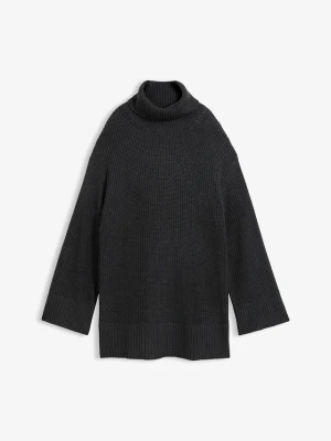 Sweter oversize z golfem z mieszanki bawełny BonPrix szary