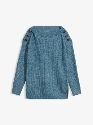 Sweter oversize z guzikami BonPrix niebieski