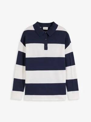 Sweter oversize z kołnierzykiem polo BonPrix niebieski