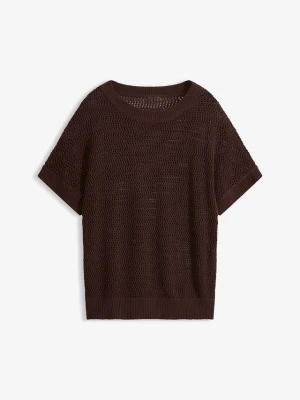 Sweter oversize z mieszanki bawełny BonPrix brązowy