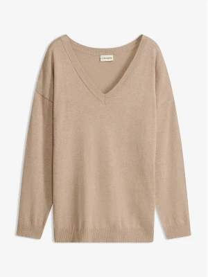 Sweter oversize z mieszanki wiskozy BonPrix beżowy