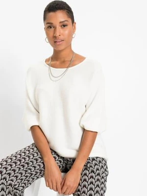 Sweter oversize z prążkowanego materiału z domieszką wiskozy bonprix