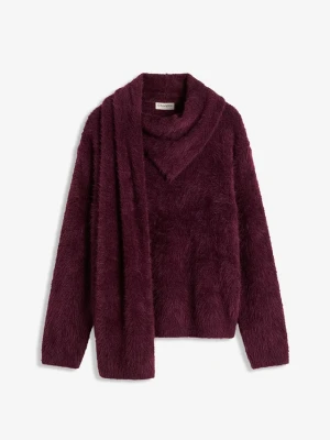 Sweter oversize z szalem BonPrix czerwony