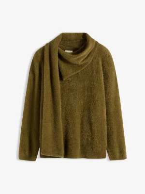 Sweter oversize z szalem BonPrix zielony