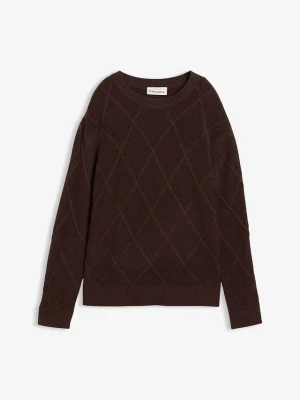 Sweter oversize z warkoczami BonPrix brązowy