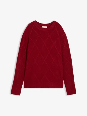 Sweter oversize z warkoczami BonPrix czerwony