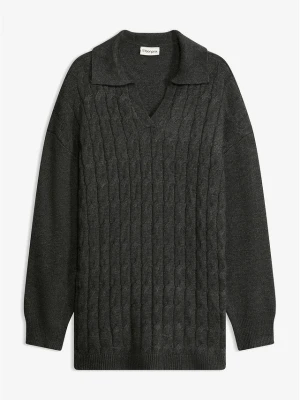 Sweter oversize z warkoczowym splotem BonPrix szary