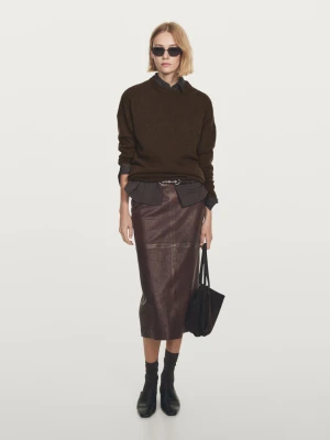 Sweter Oversize Ze 100% Kaszmiru Z Naszywkami Na Łokciach - Czekoladowy - - Massimo Dutti - Kobieta