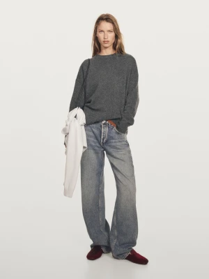 Sweter Oversize Ze 100% Kaszmiru Z Naszywkami Na Łokciach - Szary Średni - - Massimo Dutti - Kobieta