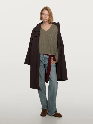 Sweter Oversize Ze 100% Kaszmiru - Zielonkawy - - Massimo Dutti - Kobieta