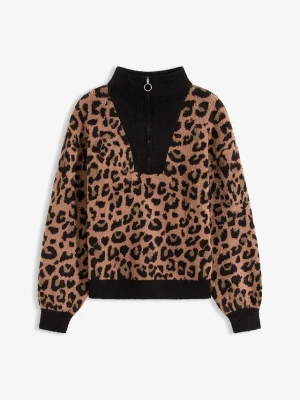 Sweter oversize ze stójką BonPrix czarny