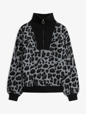 Sweter oversize ze stójką BonPrix czarny