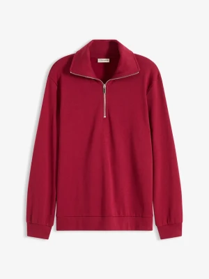 Sweter oversize ze stójką z zamkiem BonPrix czerwony
