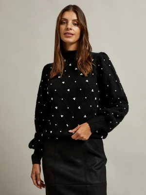 Sweter ozdobiony koralikami czarny Moodo