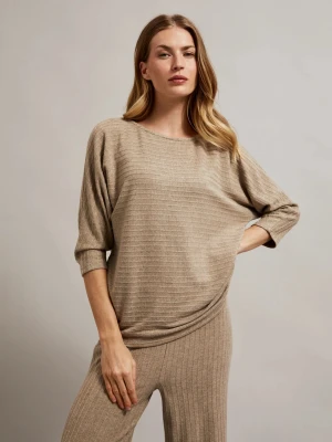 Sweter ozdobiony metaliczną nitką beżowy Moodo